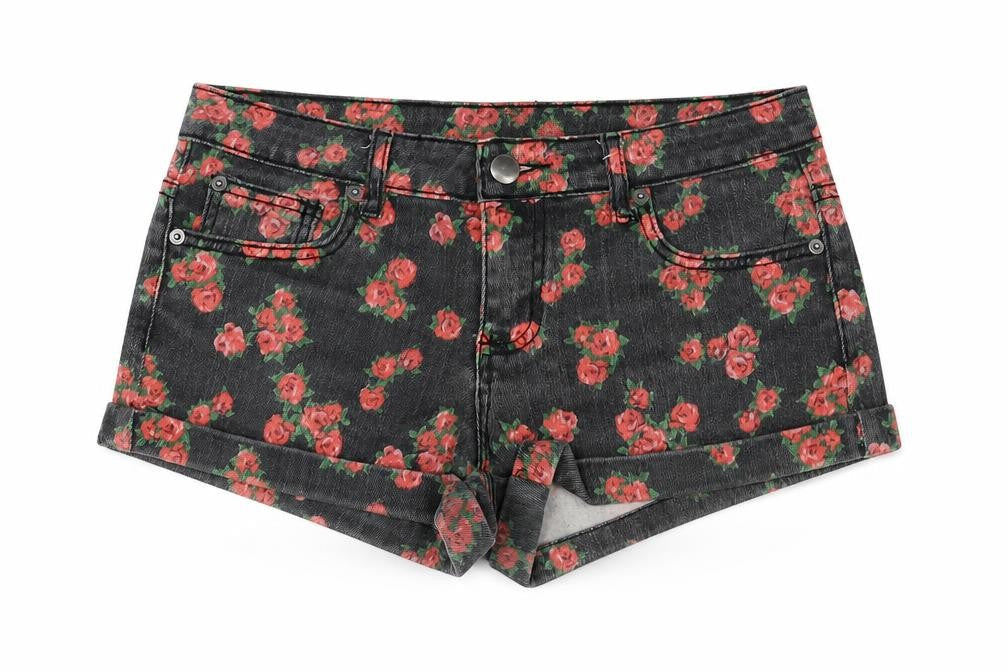 Forever 21 Womens Black Floral Cotton Mom Shorts Size 27 in Regular Zip