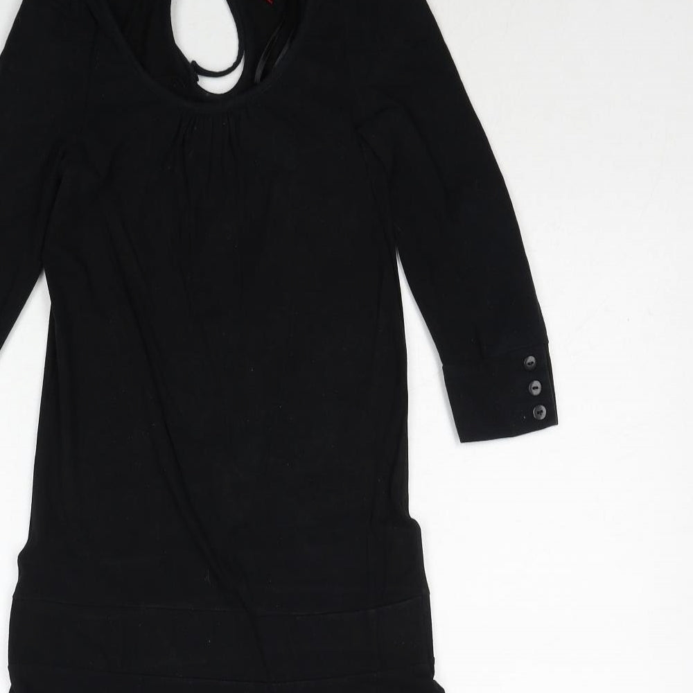 H&M Womens Black Cotton A-Line Size 8 Scoop Neck Tie