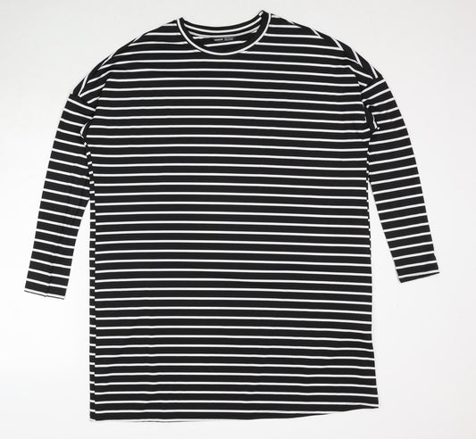 SheIn Womens Black Striped Polyester A-Line Size M Round Neck Pullover