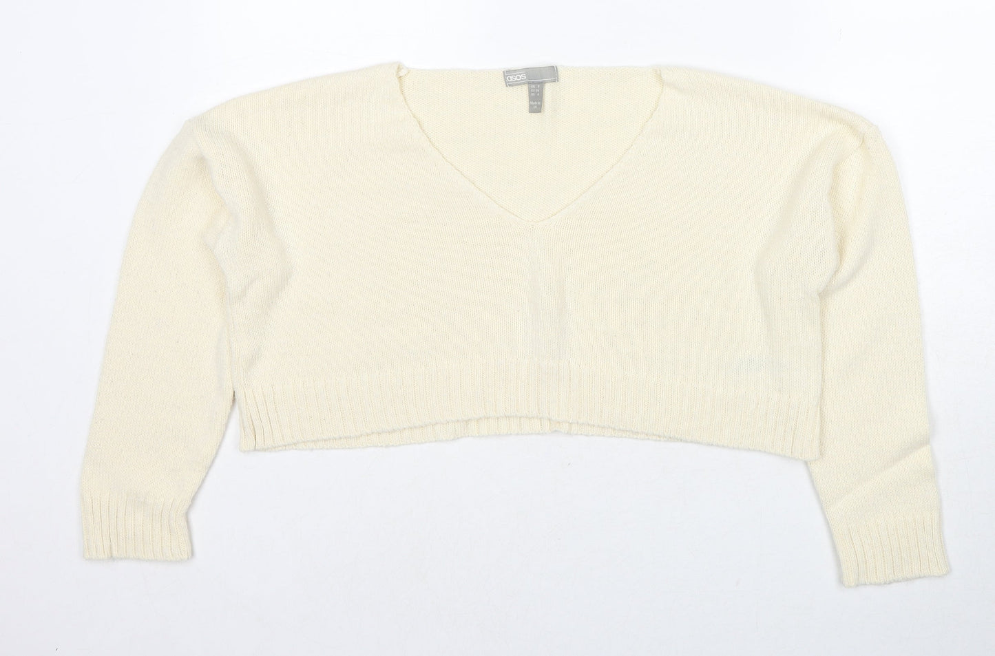 ASOS Womens Ivory V-Neck Acrylic Pullover Jumper Size 8