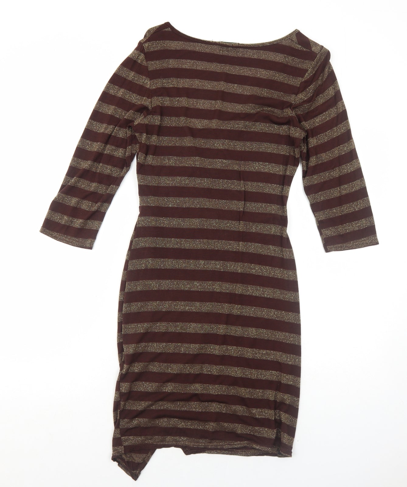 Acme Womens Brown Striped Polyester A-Line Size 10 V-Neck Pullover
