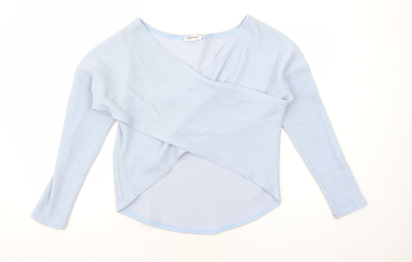 Angashion Womens Blue V-Neck Polyester Pullover Jumper Size M