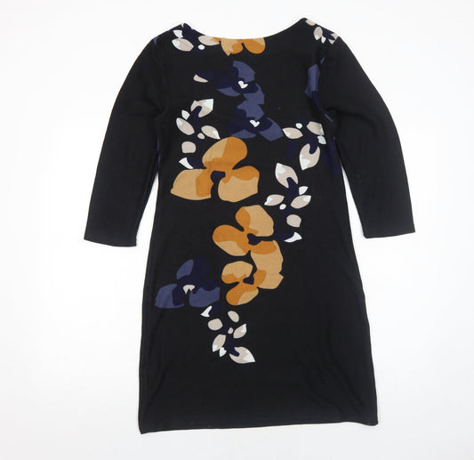 Epilogue Womens Black Floral Polyester Jumper Dress Size 10 Round Neck Pullover