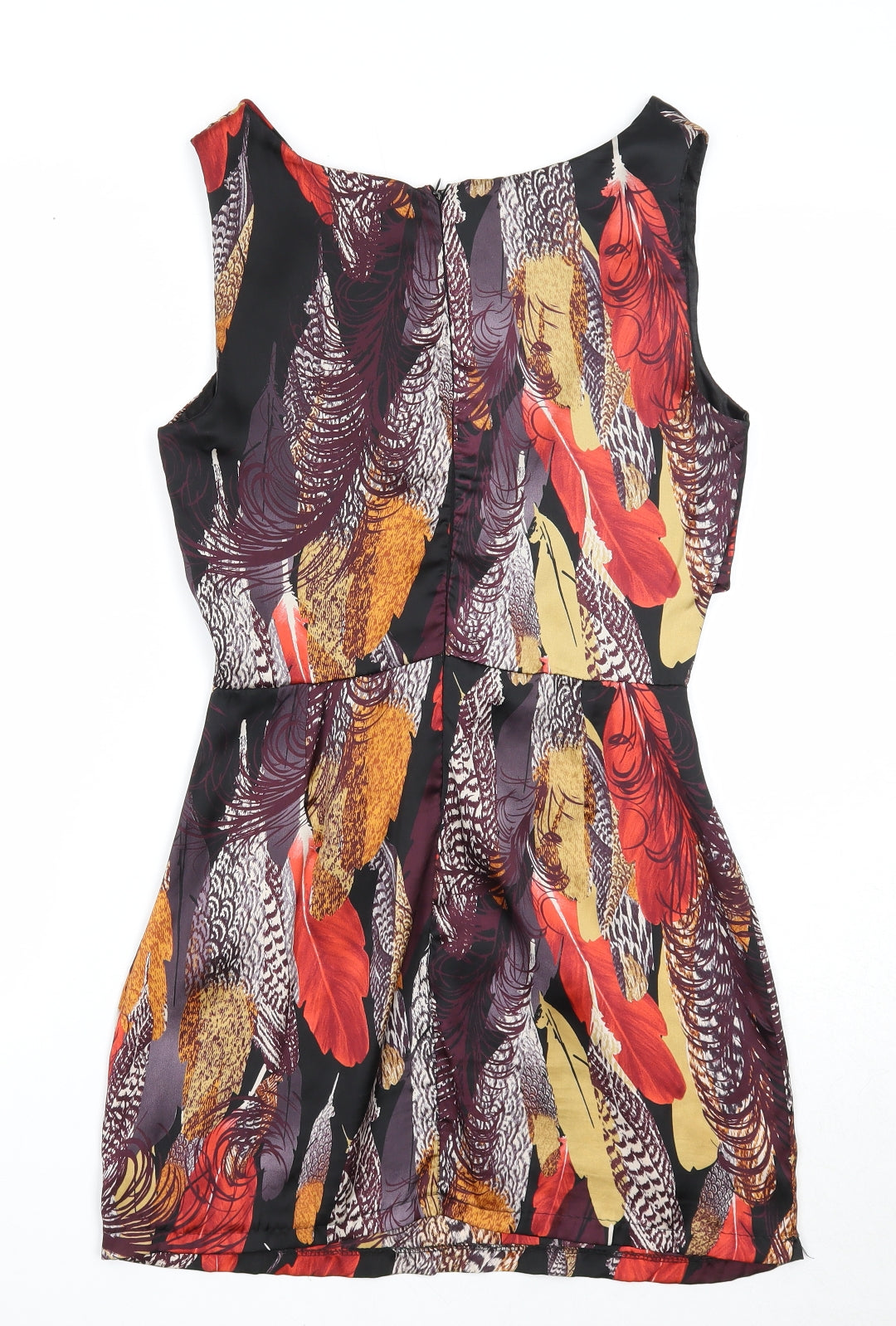 Love Womens Multicoloured Geometric Polyester A-Line Size S Boat Neck Zip