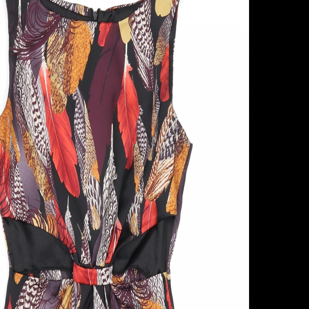 Love Womens Multicoloured Geometric Polyester A-Line Size S Boat Neck Zip