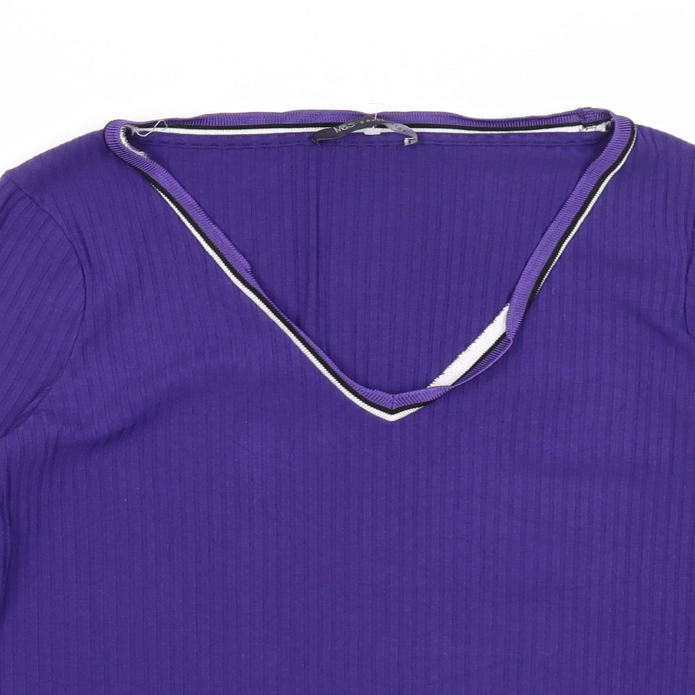 Marks and Spencer Womens Purple V-Neck Polyester Pullover Jumper Size 14