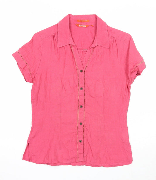 Scullers Womens Pink Linen Basic Button-Up Size S Collared