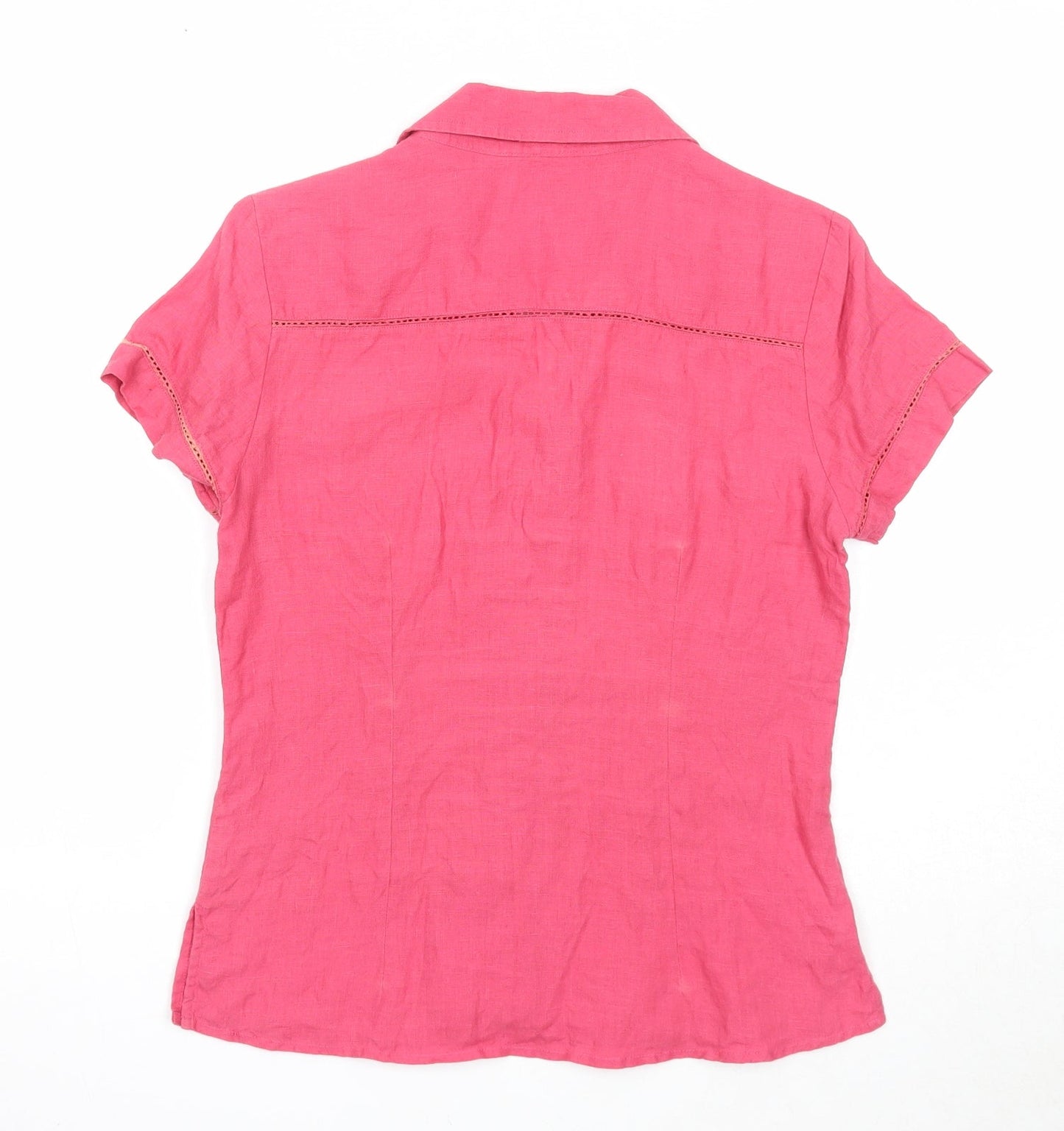 Scullers Womens Pink Linen Basic Button-Up Size S Collared