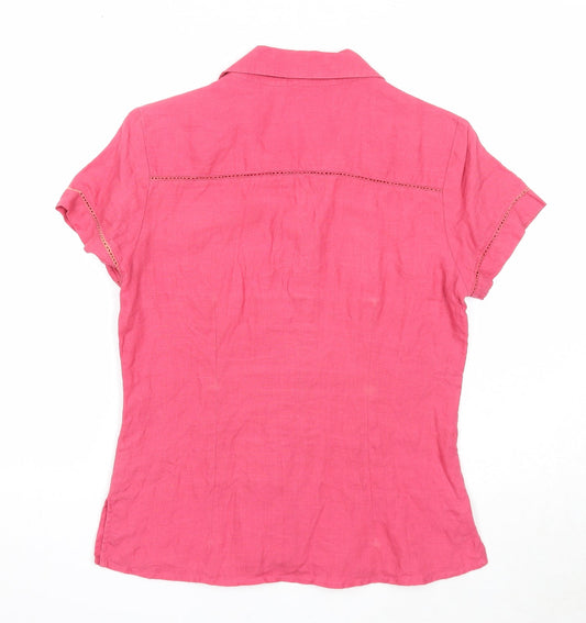 Scullers Womens Pink Linen Basic Button-Up Size S Collared