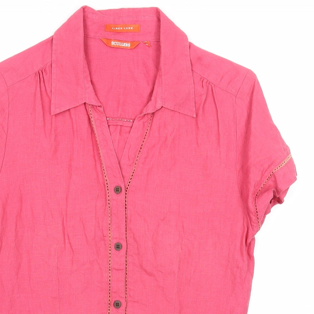 Scullers Womens Pink Linen Basic Button-Up Size S Collared