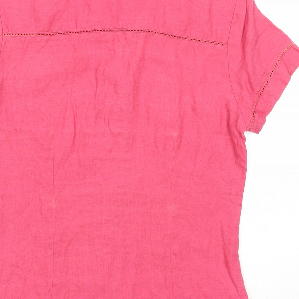 Scullers Womens Pink Linen Basic Button-Up Size S Collared
