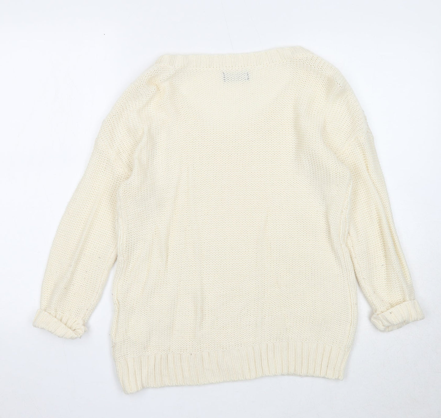Yessica Womens Ivory Round Neck Acrylic Pullover Jumper Size S