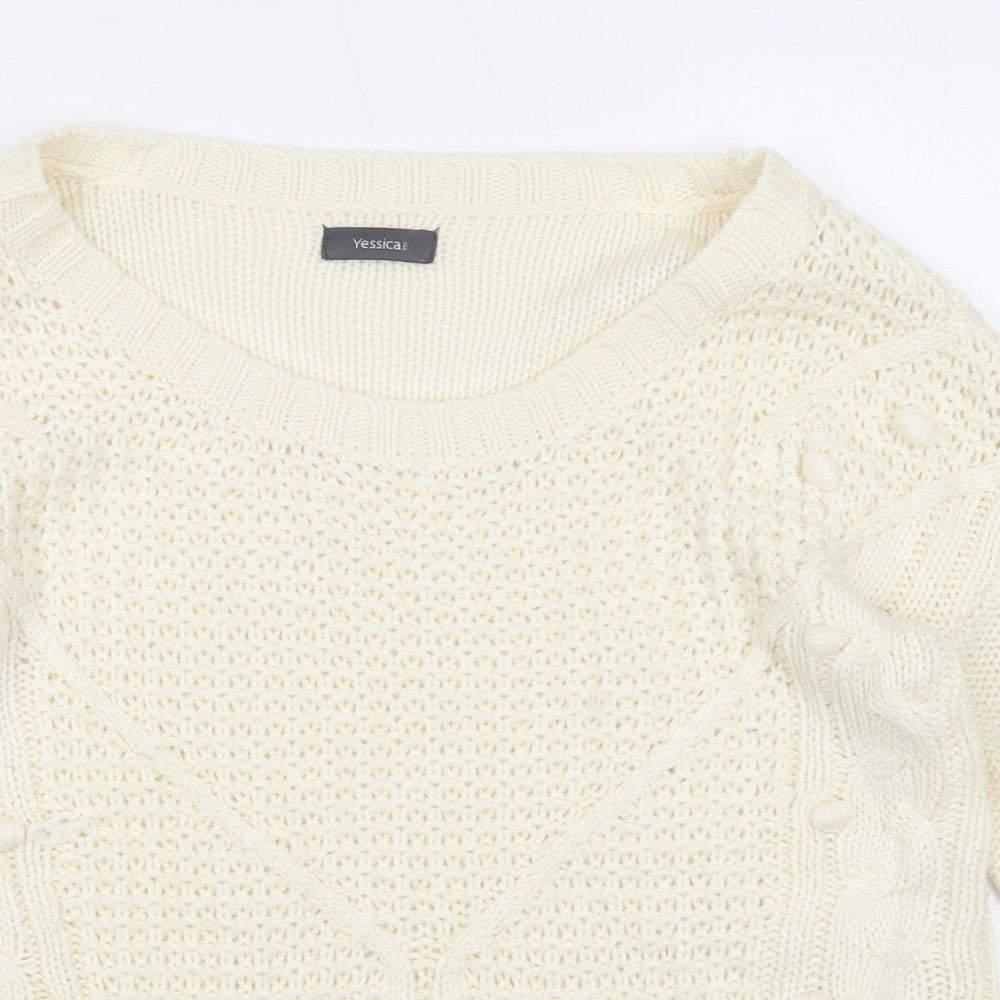 Yessica Womens Ivory Round Neck Acrylic Pullover Jumper Size S