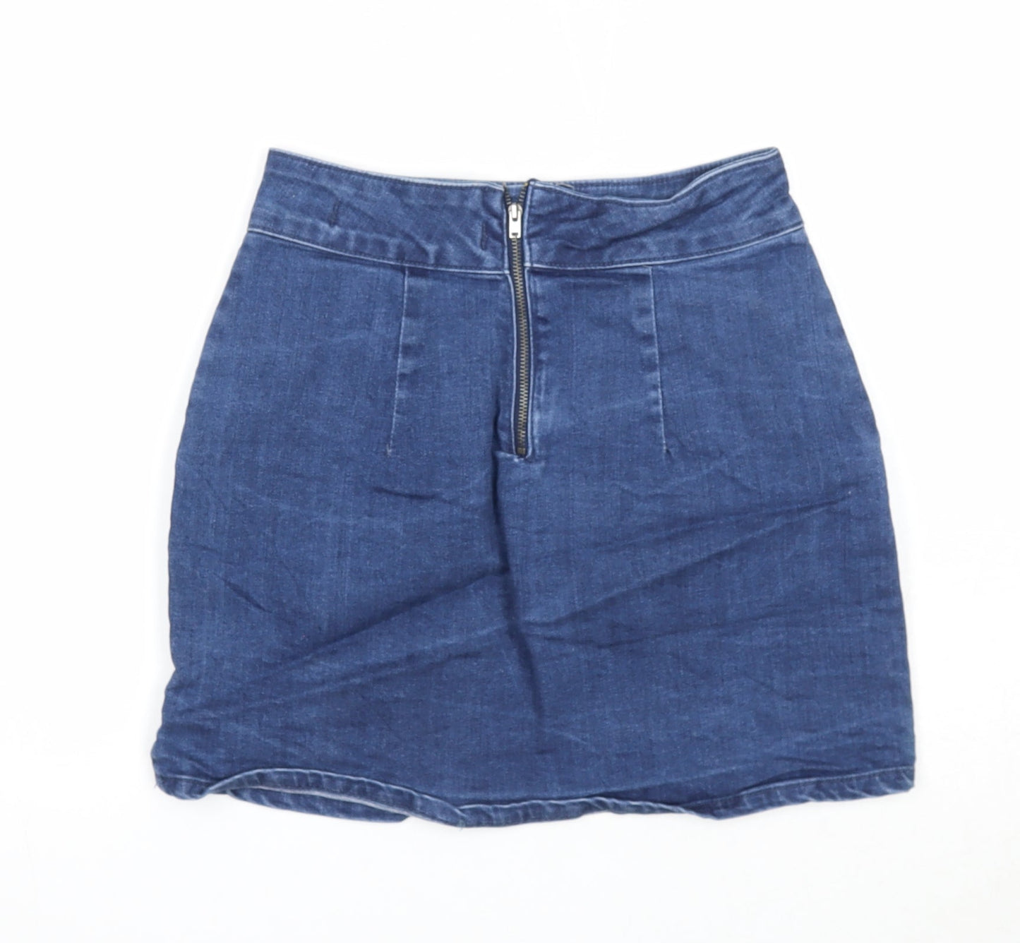 Denim & Co. Womens Blue Cotton A-Line Skirt Size 6 Zip