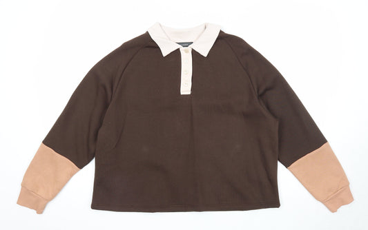 Primark Womens Brown Colourblock Cotton Pullover Sweatshirt Size 10 Button