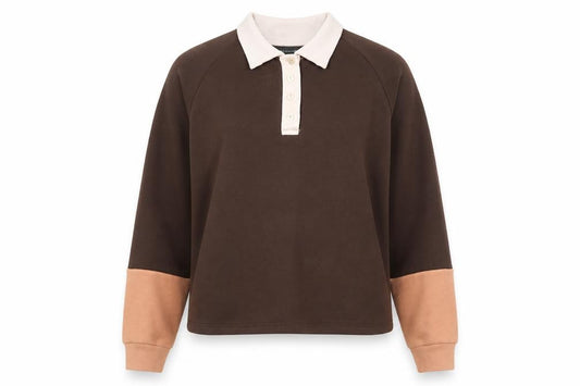 Primark Womens Brown Colourblock Cotton Pullover Sweatshirt Size 10 Button