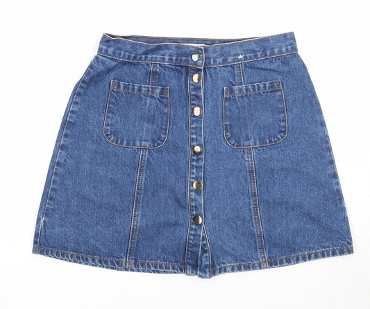 Cooperative Womens Blue Cotton A-Line Skirt Size S Button