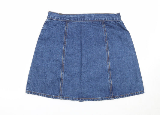 Cooperative Womens Blue Cotton A-Line Skirt Size S Button