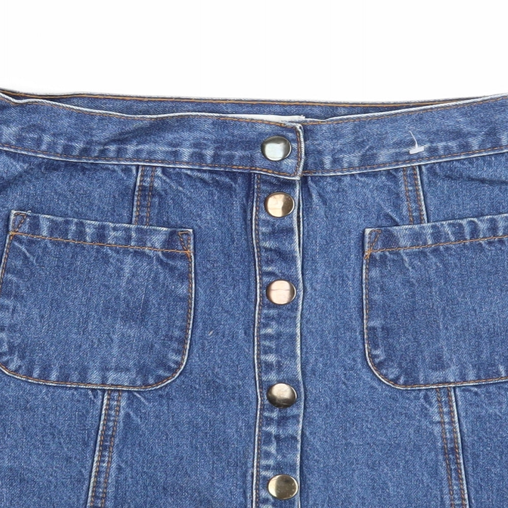 Cooperative Womens Blue Cotton A-Line Skirt Size S Button