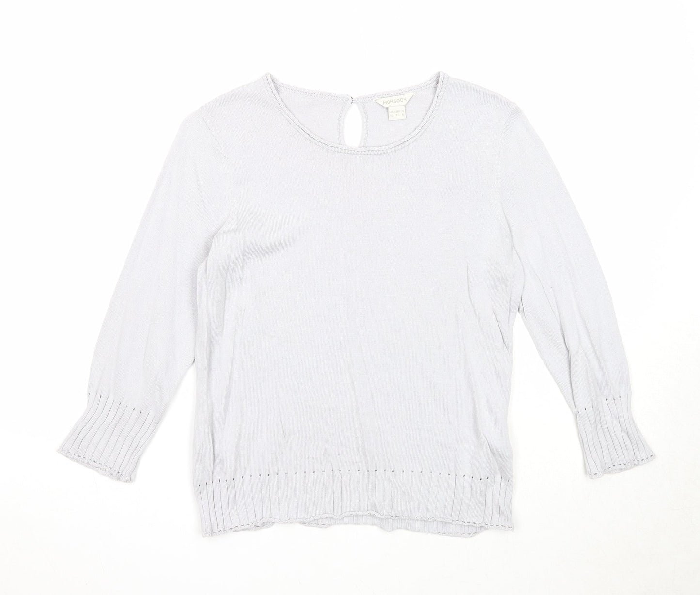 Monsoon Womens Grey Round Neck Cotton Pullover Jumper Size 10