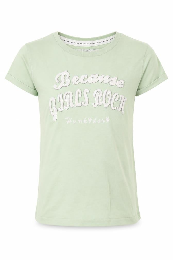 Marks and Spencer Girls Green Cotton Basic T-Shirt Size 6 Years Round Neck Pullover - Because Girls Rock