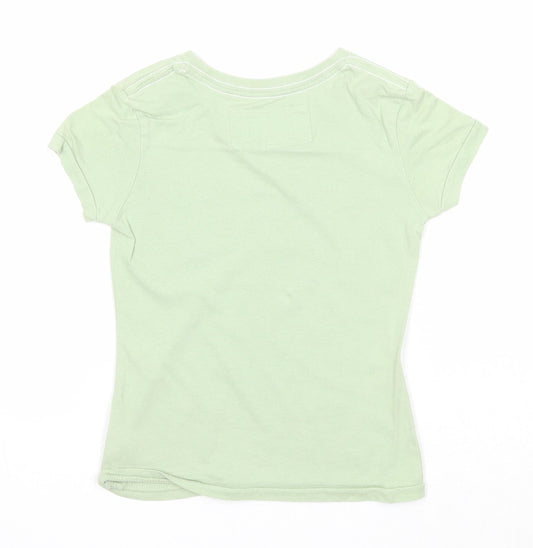 Marks and Spencer Girls Green Cotton Basic T-Shirt Size 6 Years Round Neck Pullover - Because Girls Rock