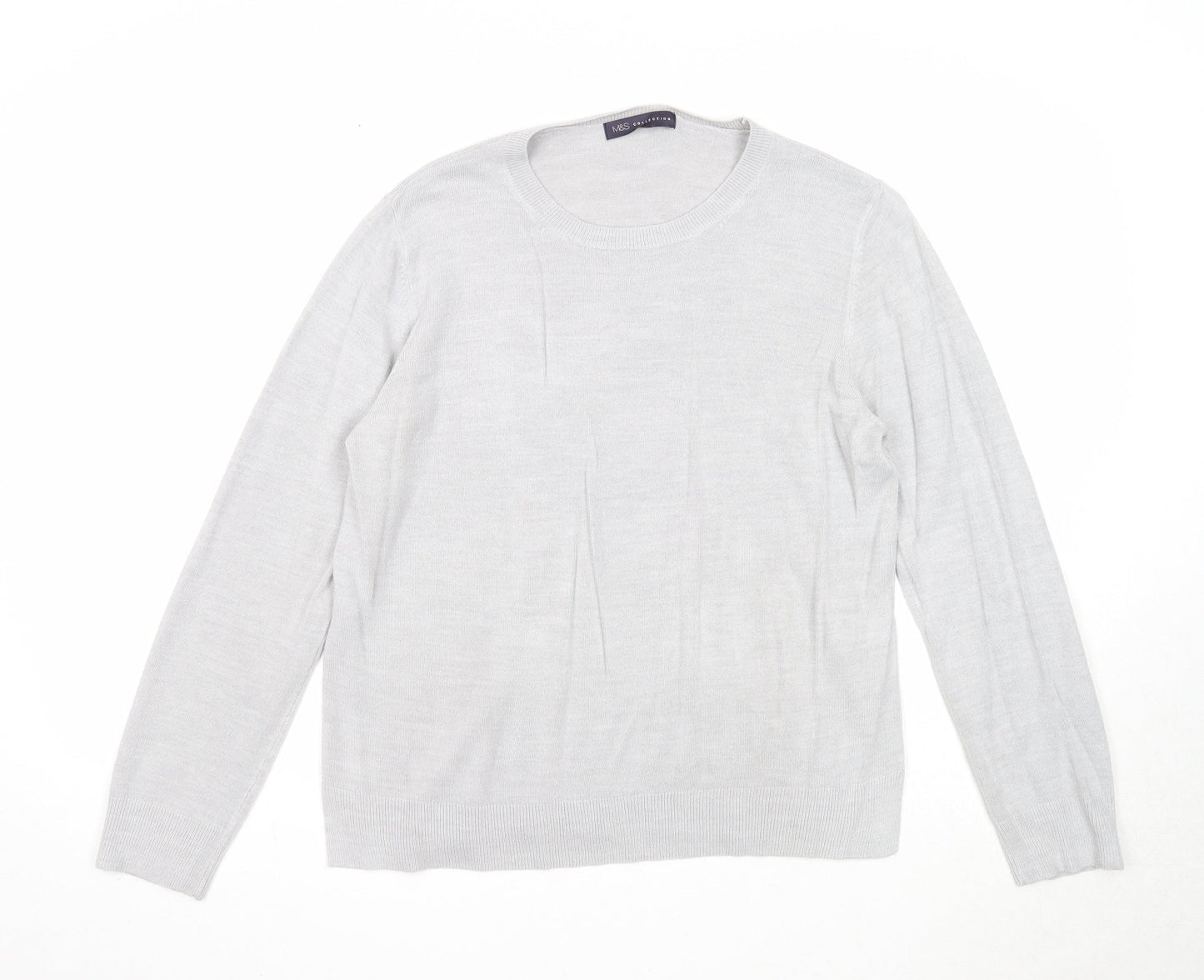 Marks and Spencer Womens Grey Round Neck Acrylic Pullover Jumper Size 16