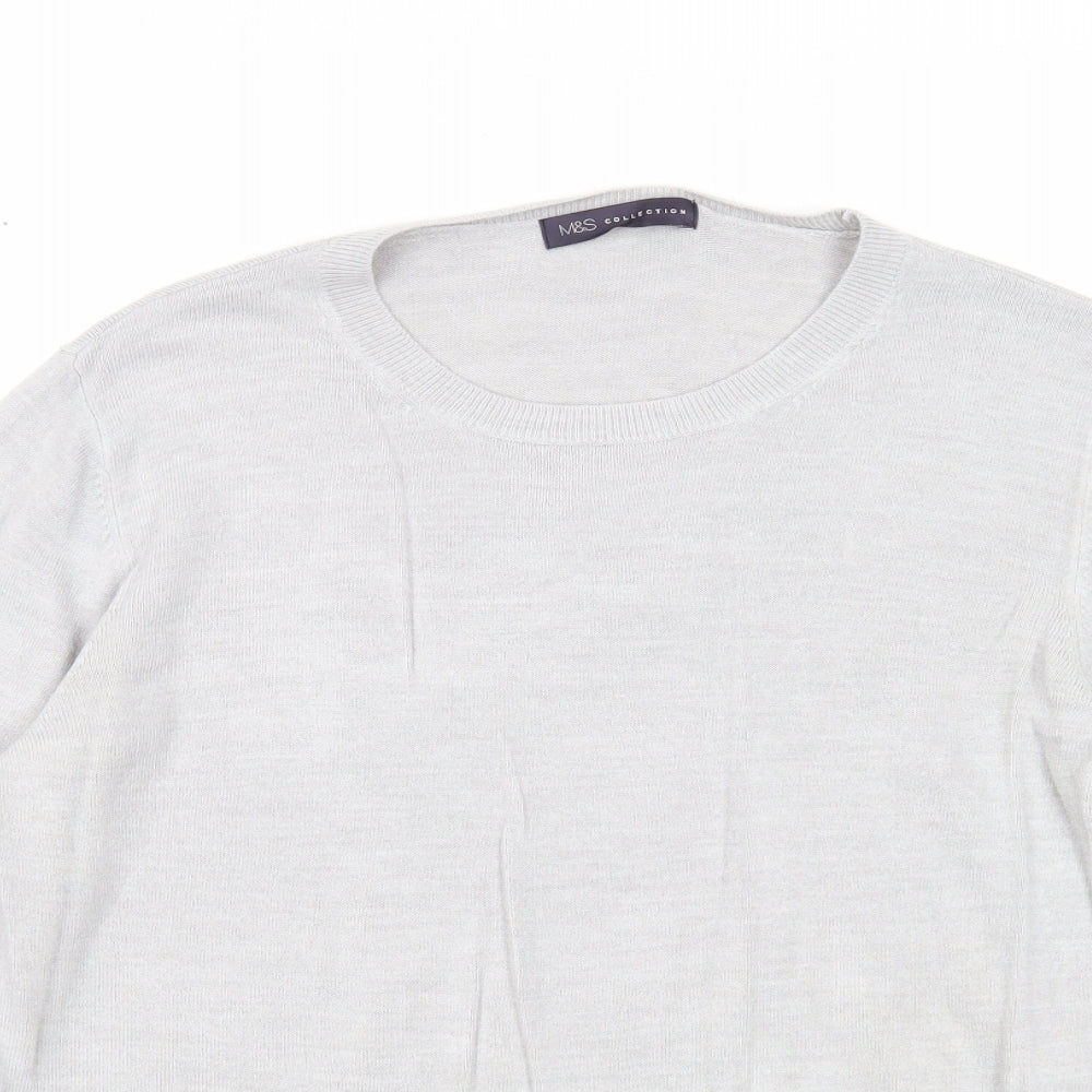 Marks and Spencer Womens Grey Round Neck Acrylic Pullover Jumper Size 16