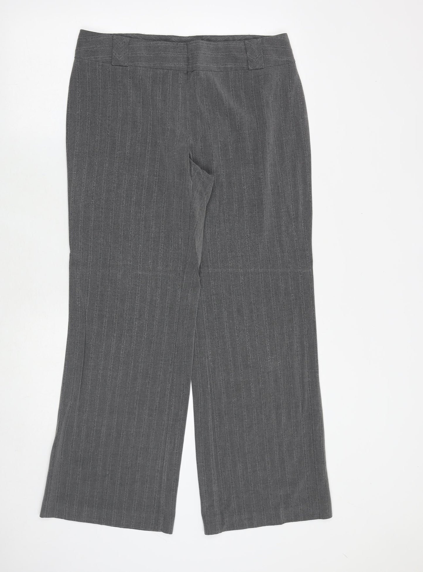 Marks and Spencer Womens Grey Striped Viscose Dress Pants Trousers Size 14 Regular
