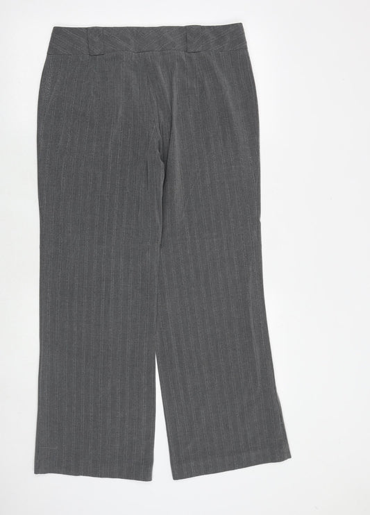 Marks and Spencer Womens Grey Striped Viscose Dress Pants Trousers Size 14 Regular