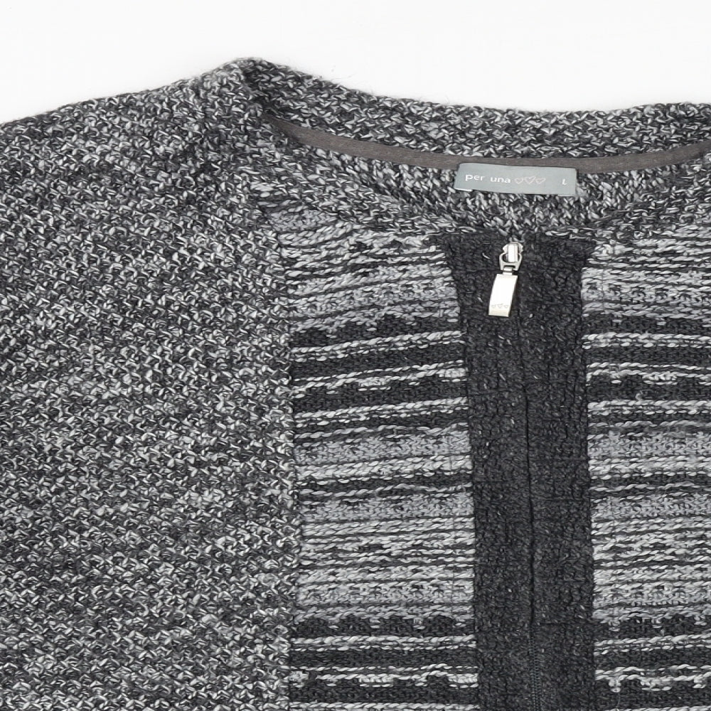 Marks and Spencer Womens Grey Round Neck Geometric Acrylic Full Zip Jumper Size L