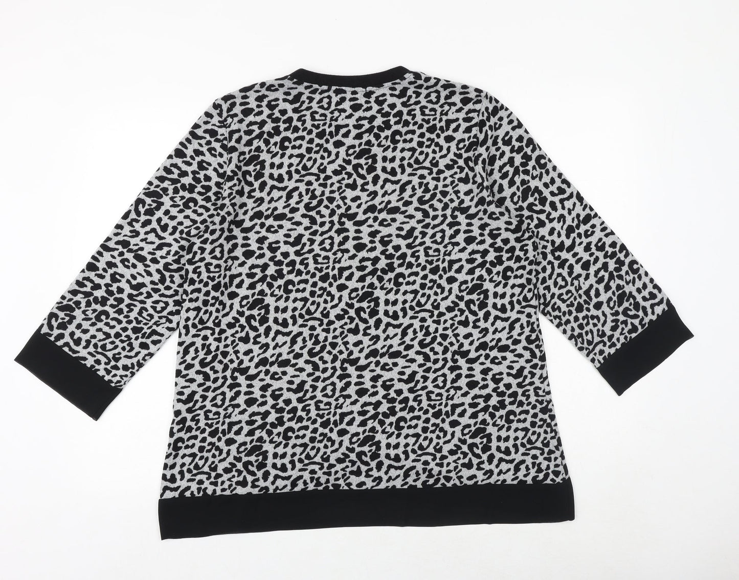 Tenki Womens Grey Animal Print Cotton Basic Blouse Size M Round Neck