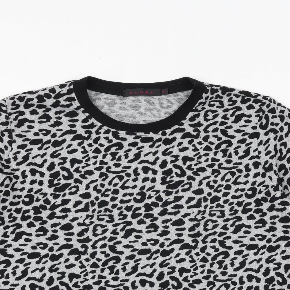 Tenki Womens Grey Animal Print Cotton Basic Blouse Size M Round Neck