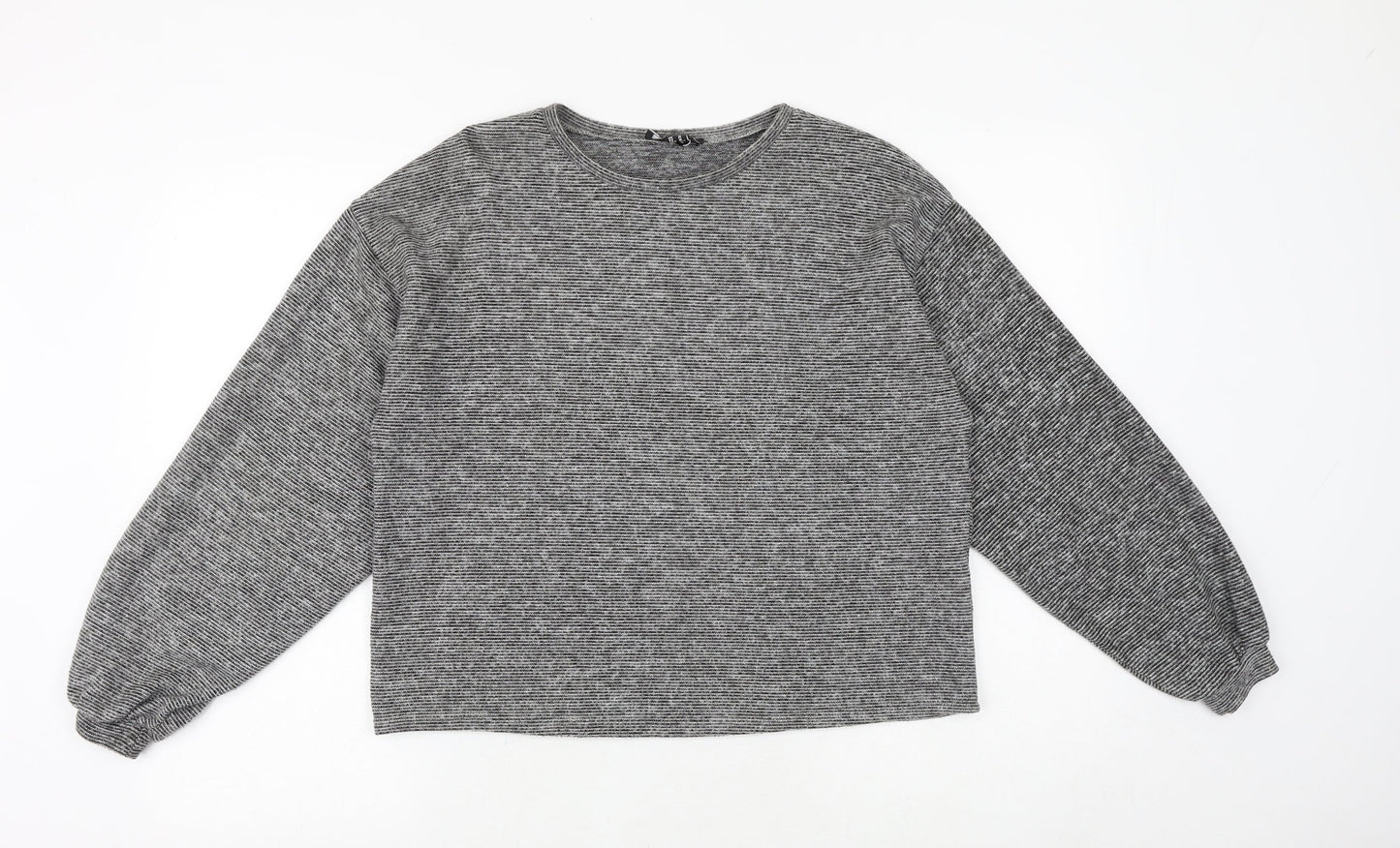 New Look Womens Grey Herringbone Viscose Basic Blouse Size M Round Neck