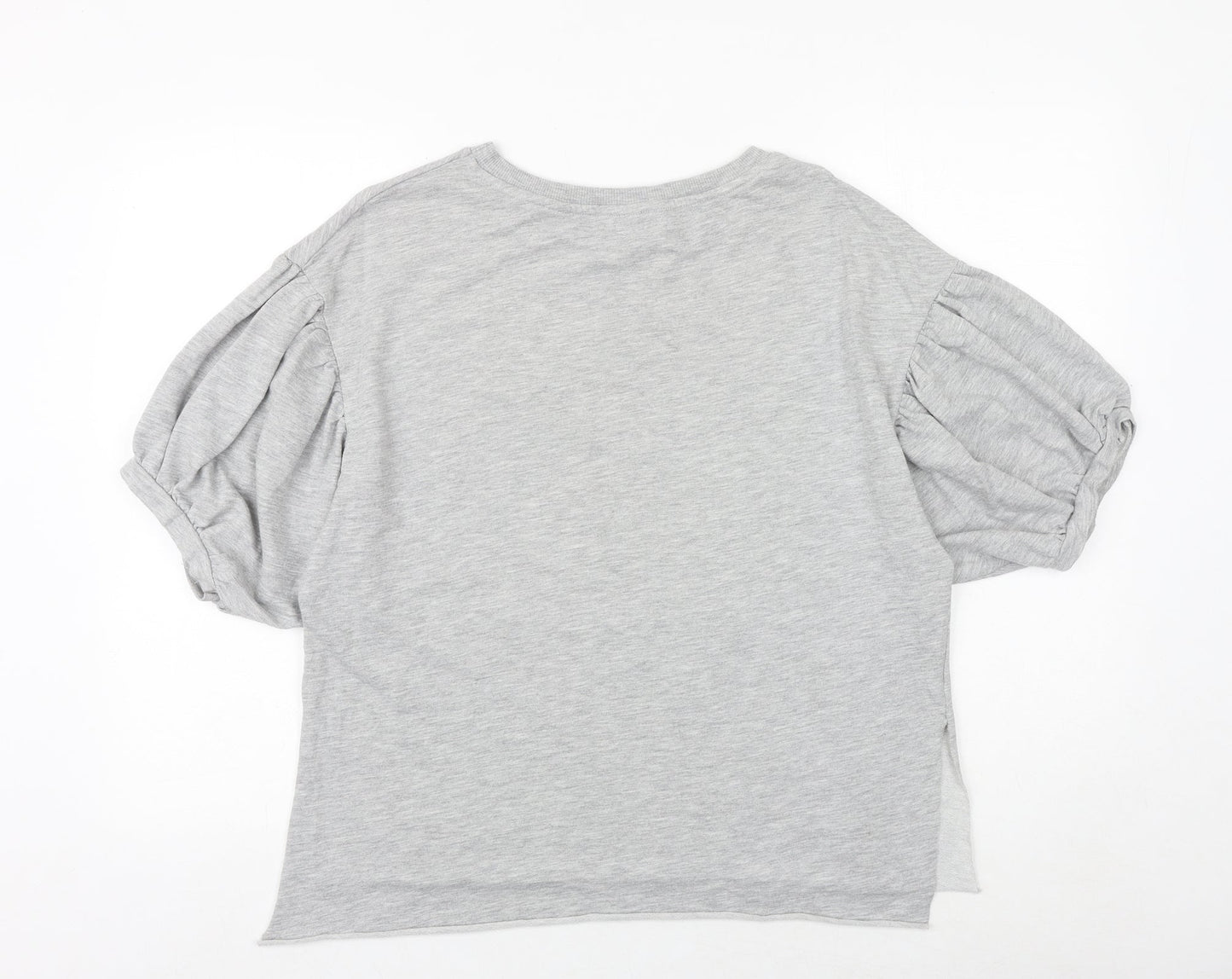 Bershka Womens Grey Polyester Basic T-Shirt Size S Round Neck