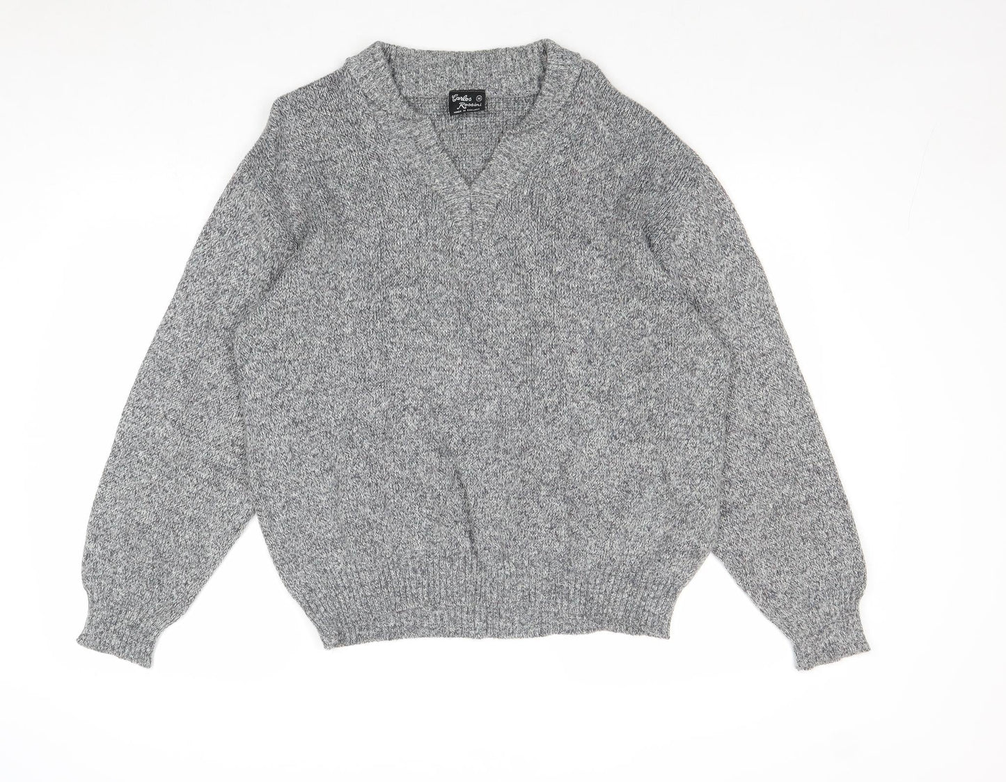 Carlos Rossini Womens Grey V-Neck Acetate Pullover Jumper Size M