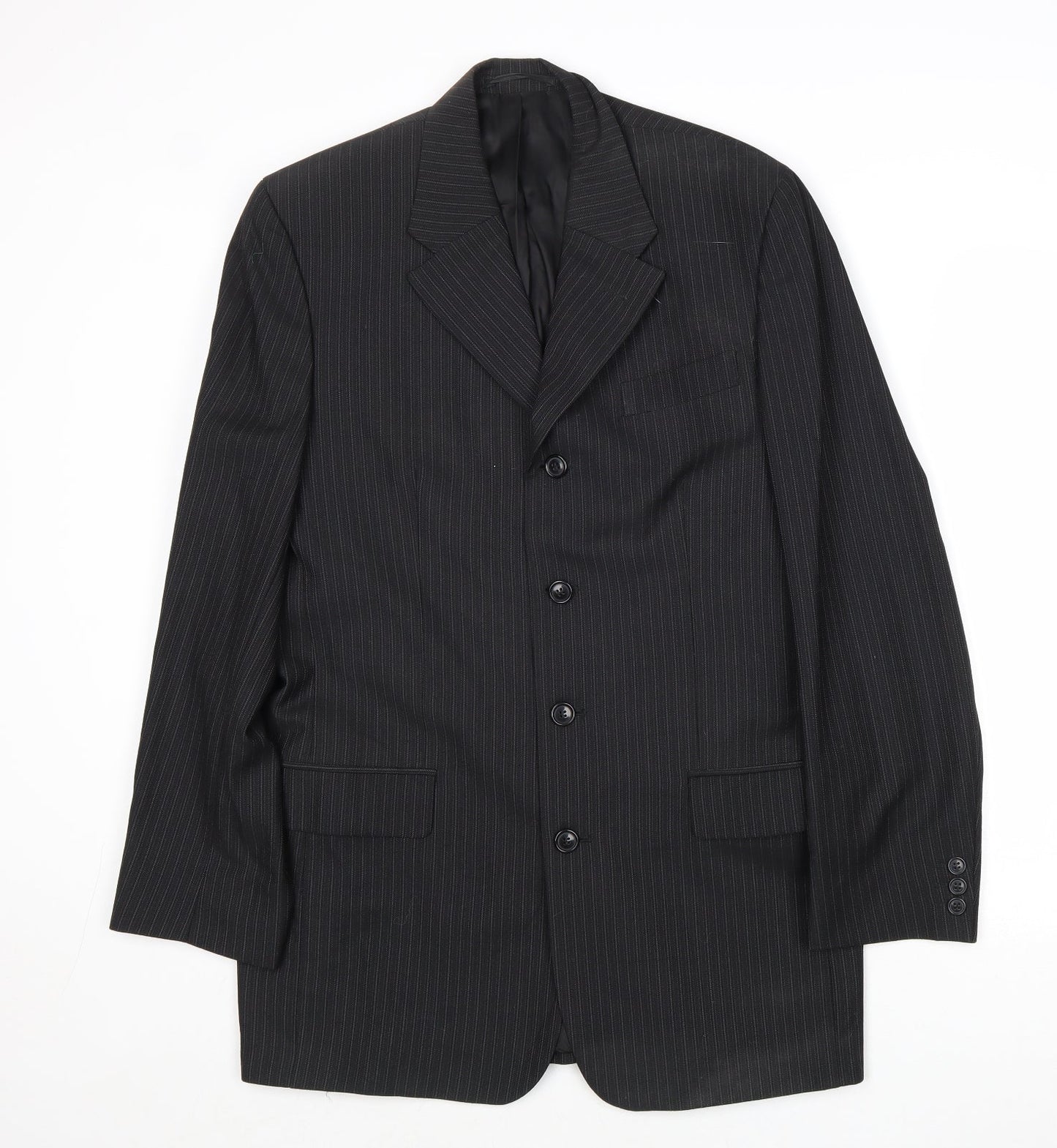 Preworn Mens Black Striped Wool Jacket Suit Jacket Size 40 Regular