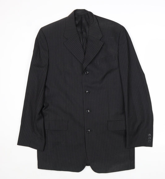 Preworn Mens Black Striped Wool Jacket Suit Jacket Size 40 Regular