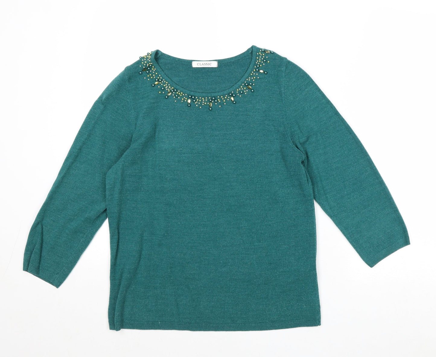 Marks and Spencer Womens Green Round Neck Acrylic Pullover Jumper Size 10