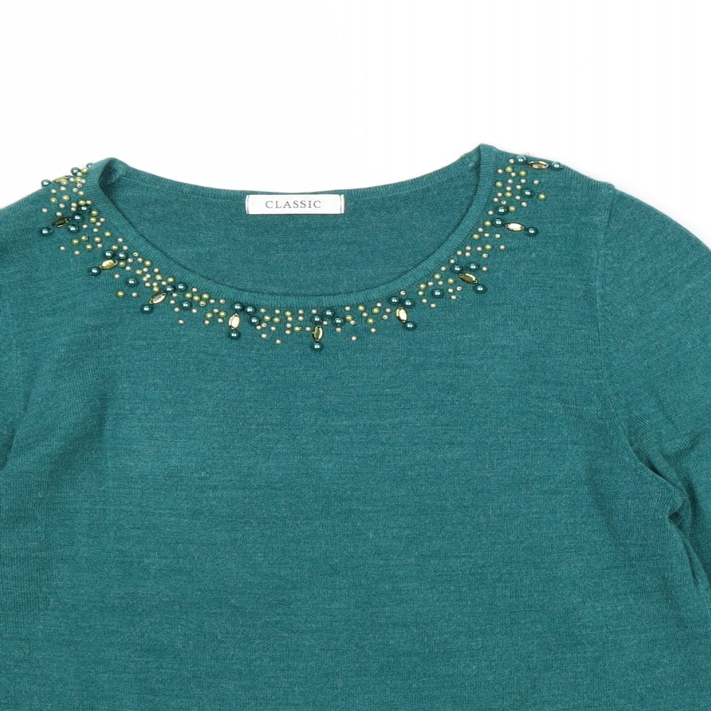 Marks and Spencer Womens Green Round Neck Acrylic Pullover Jumper Size 10