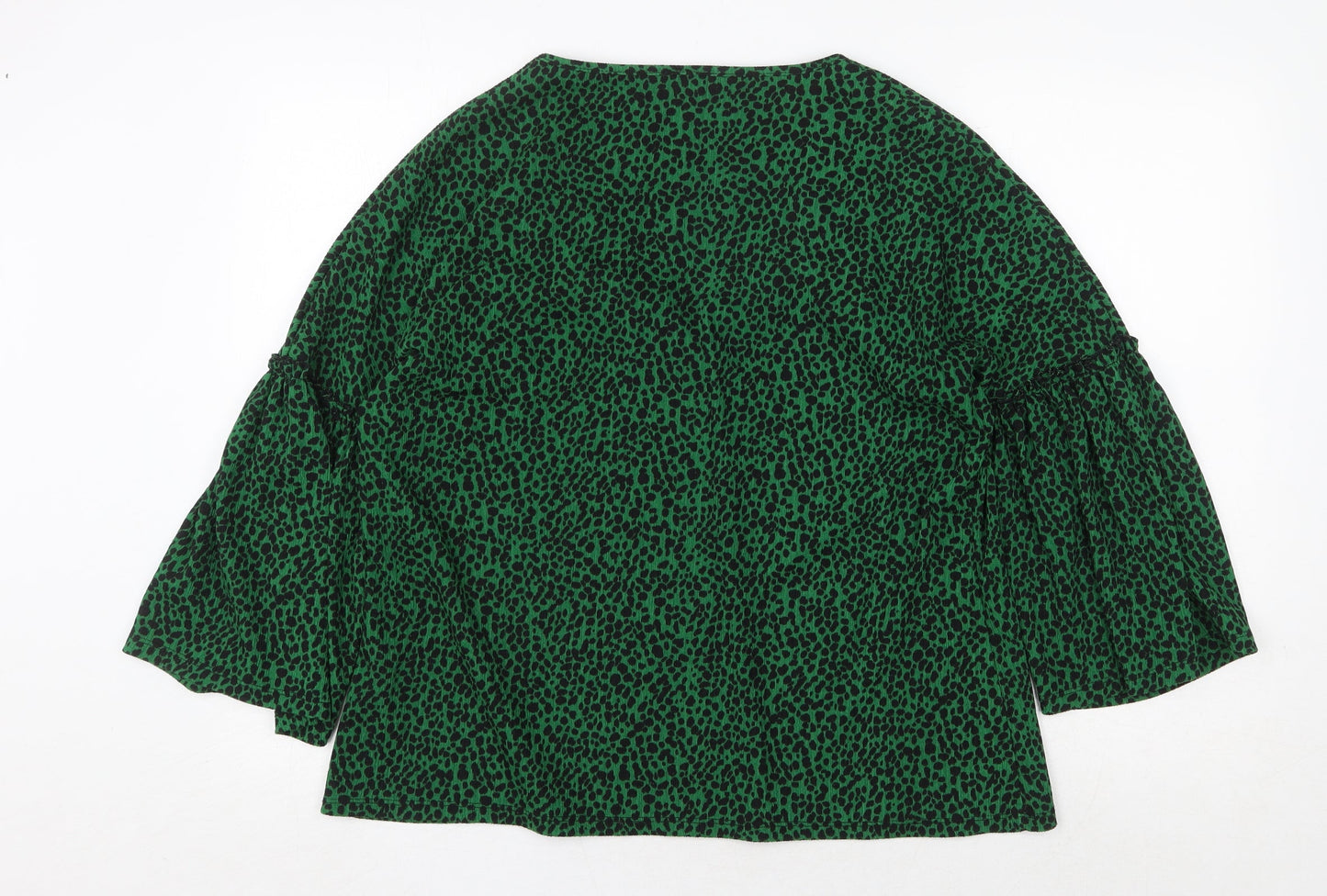 River Island Womens Green Animal Print Polyester Basic Blouse Size 10 V-Neck