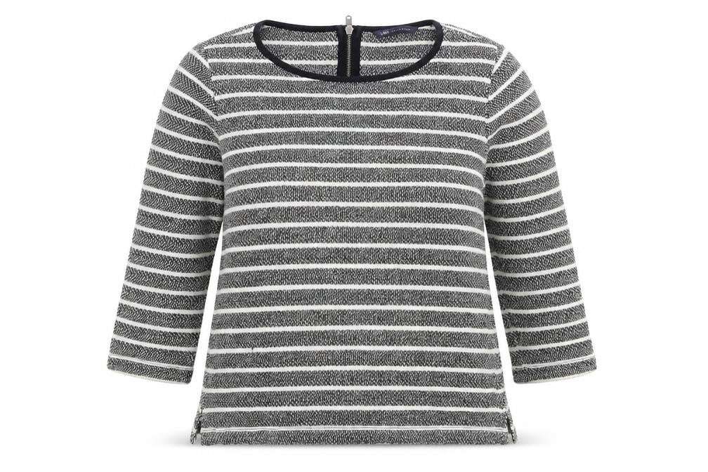 Marks and Spencer Womens Grey Striped Cotton Basic Blouse Size 12 Round Neck