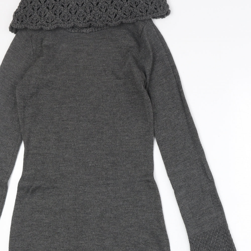 Body Flirt Womens Grey Acrylic Jumper Dress Size 6 Roll Neck Pullover