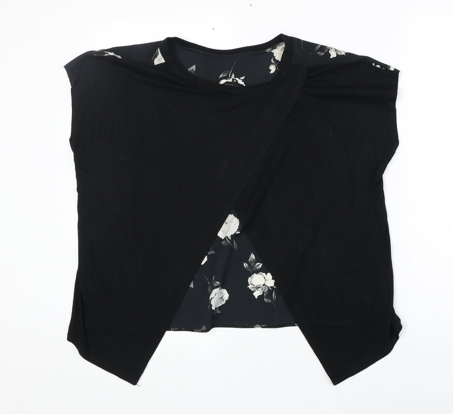 New Look Womens Black Floral Polyester Basic Blouse Size 12 Round Neck
