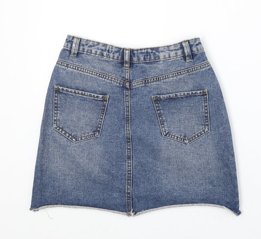 Denim & Co. Womens Blue Cotton A-Line Skirt Size 6 Zip