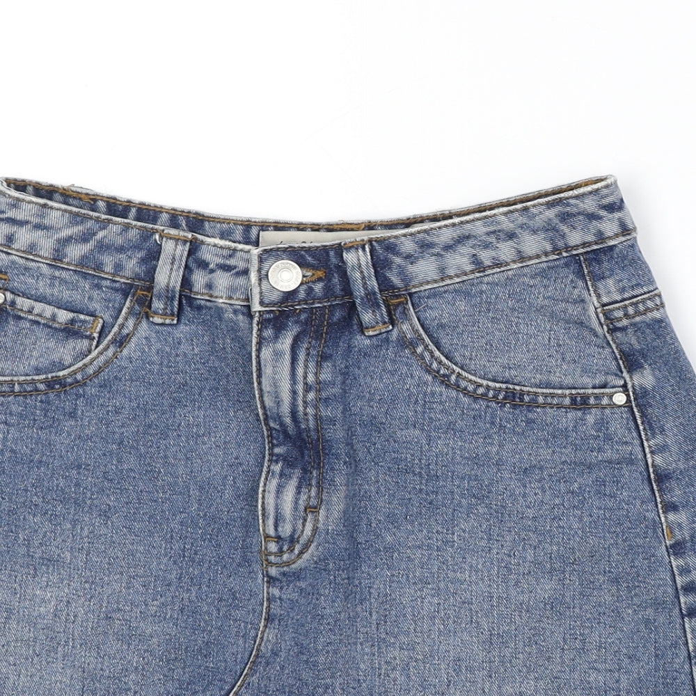 Denim & Co. Womens Blue Cotton A-Line Skirt Size 6 Zip