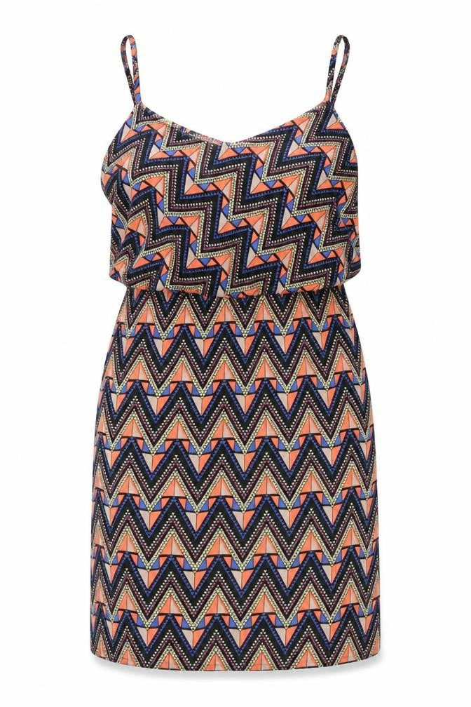 Original Womens Multicoloured Geometric Polyester Tank Dress Size 10 V-Neck Pullover