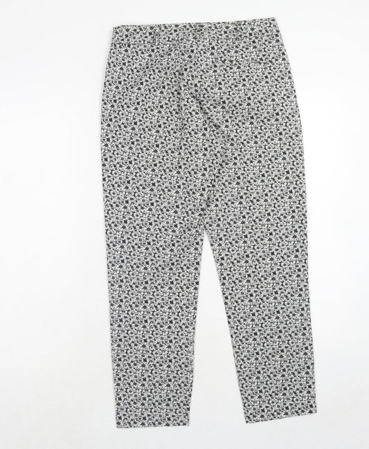 Miss Selfridge Womens Black Floral Polyester Trousers Size 8 Regular Hook & Eye