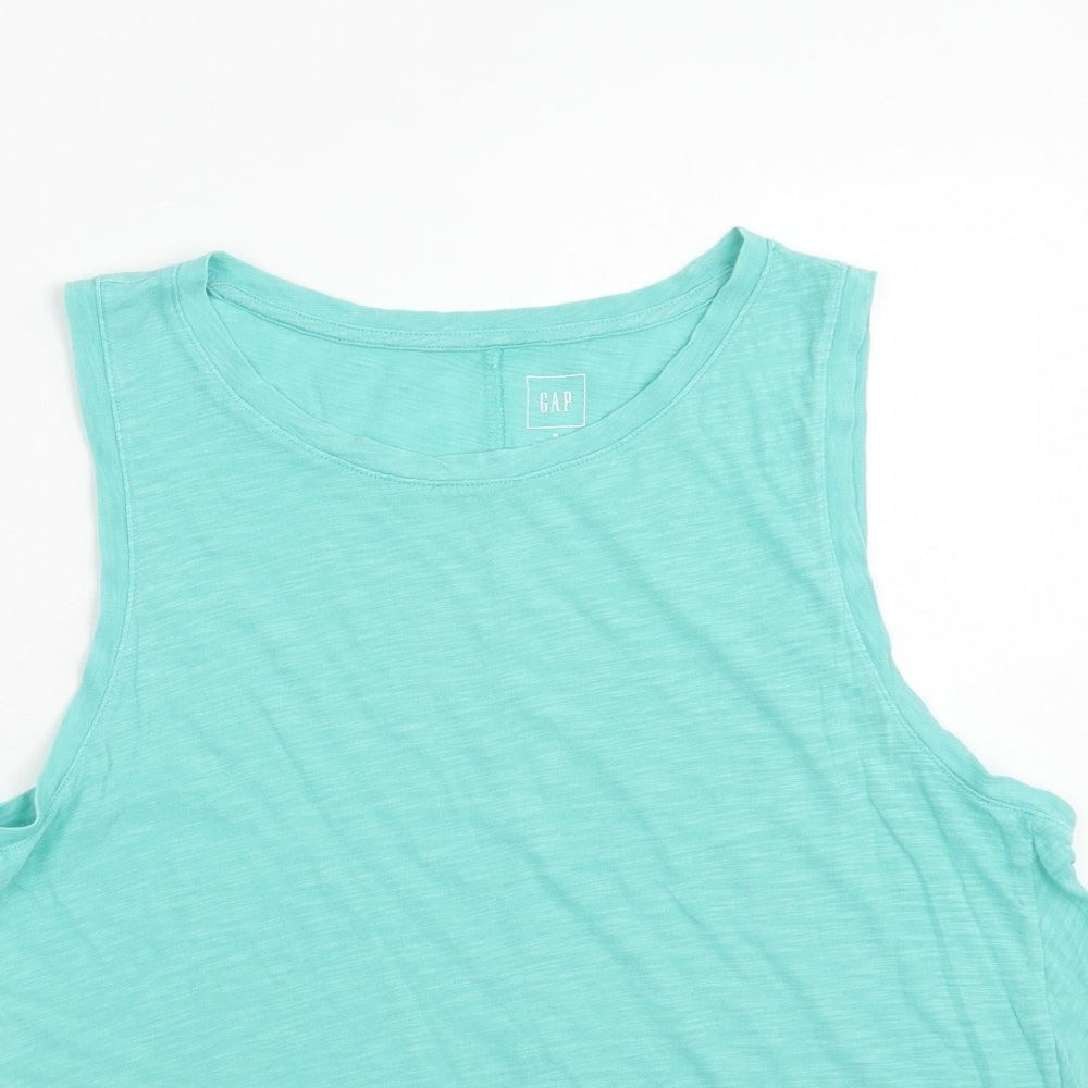 Gap Womens Green Cotton Basic Tank Size M Boat Neck