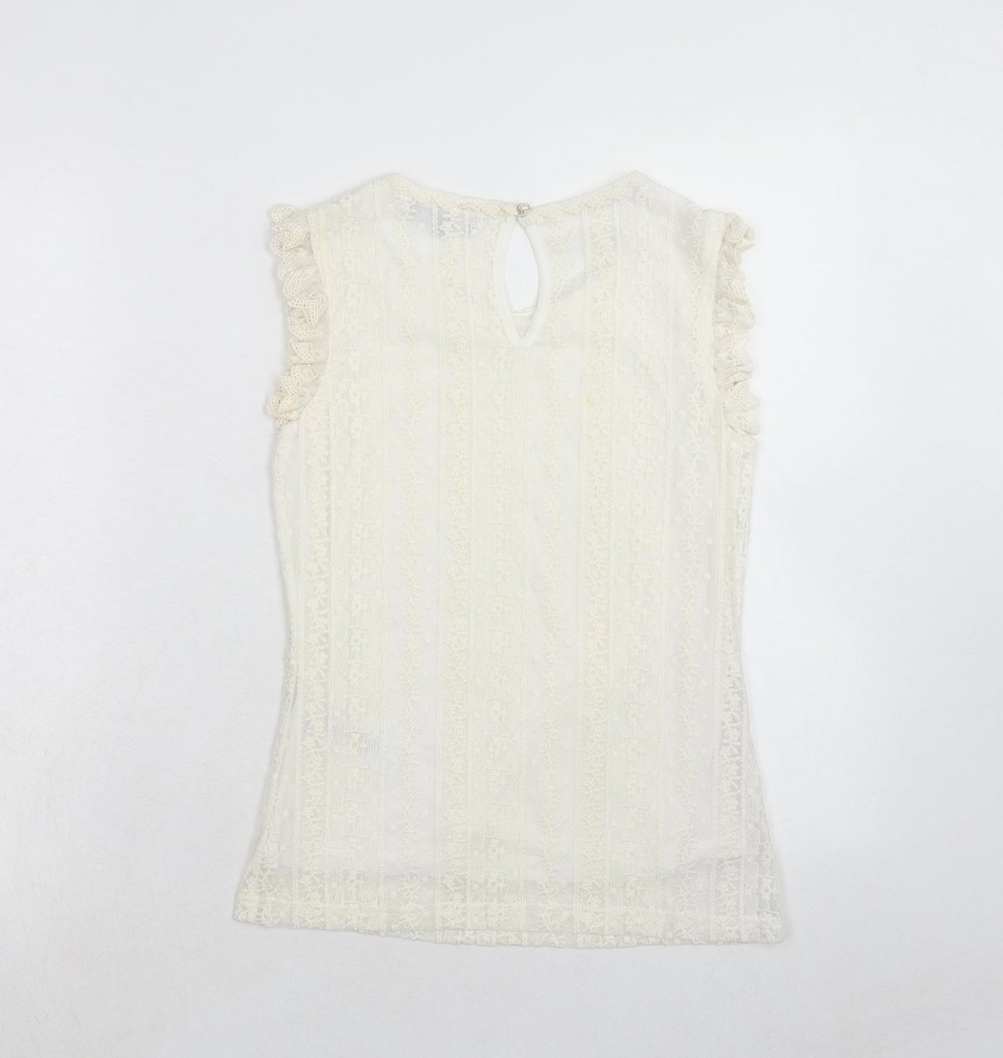 New Look Womens Ivory Cotton Basic Tank Size 8 Round Neck